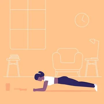 Girl training abs, plank exercise, workout at home Stock Illustration