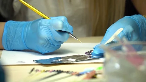 The girl is training to do manicure Stock Footage 83137731