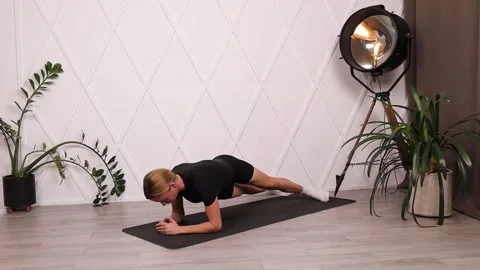 Girl training. Exercise bar with twists Stock Footage 280159988
