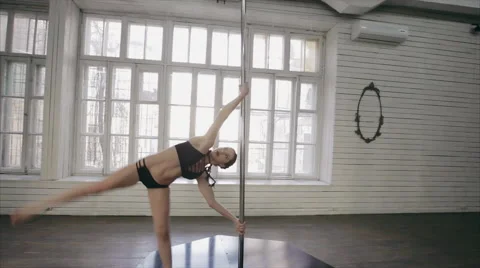 Girl Training Pole Dance Stock Footage 62350600