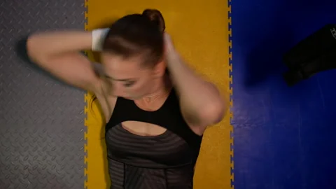 Girl training press exercise Stock Footage 147324943
