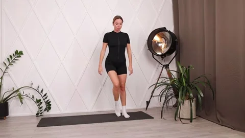 Girl training. Side lunges on one leg Stock Footage 280159873