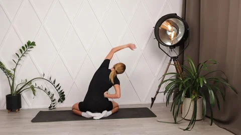 Girl training. Stretching exercise Stock Footage 280159817