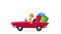 Girl Traveling by car with luggage, stop motion. HD Footage