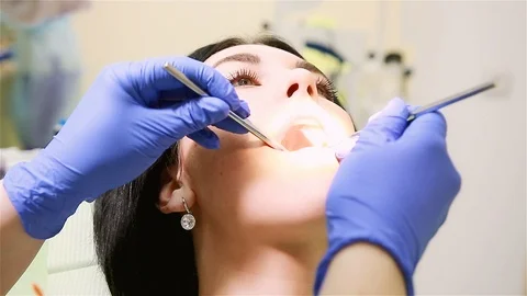 Girl treated teeth Stock Footage 112531047