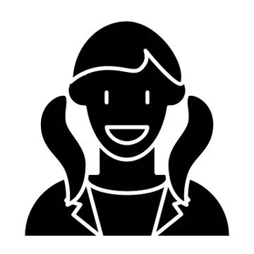 Girl with two tails avatar solid icon. Smiling girl profile vector illustration Illustrazione stock