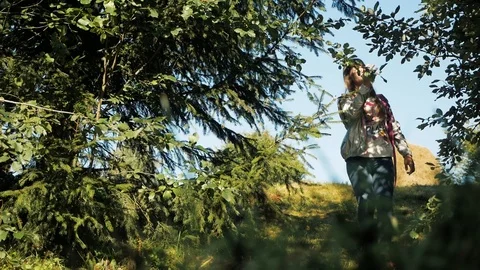 Girl under the trees Stock Footage 95809060