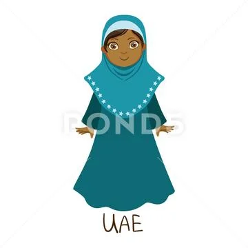 Girl In United Arab Emirates Country National Clothes, Wearing Full Body Cover Stock Illustration