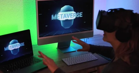 Girl using augmented reality futuristic glasses - New metaverse technology 動画素材 172065149