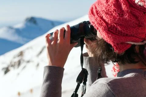 Girl using binocular Stock Photos
