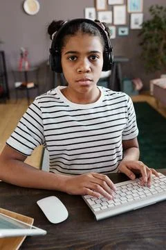 Girl using computer for game 스톡 사진