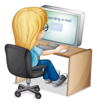 Girl using computer Stock Illustration