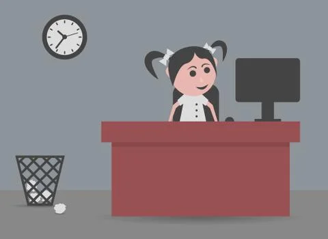 Girl using computer 스톡 일러스트