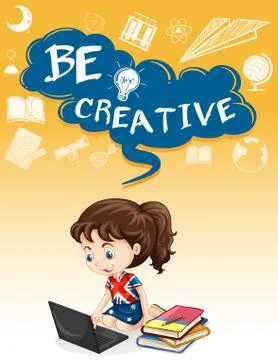 Girl using computer laptop Stock Illustration