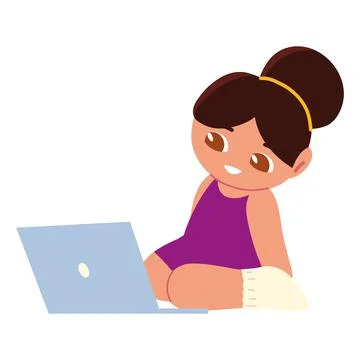 Girl using laptop Illustrazione stock