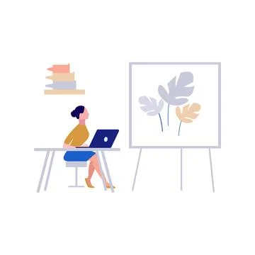 The girl is using a laptop. Stock Illustration