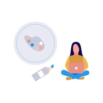 The girl is using a laptop. Stock Illustration