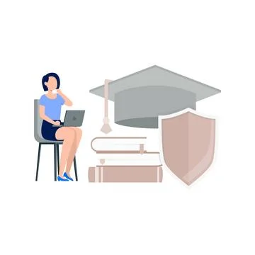 The girl is using laptop. 스톡 일러스트