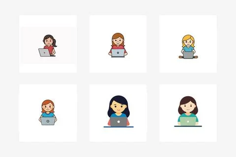 A-girl-using-laptop Stock Illustration