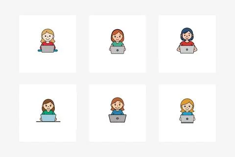 A-girl-using-laptop Stock Illustration