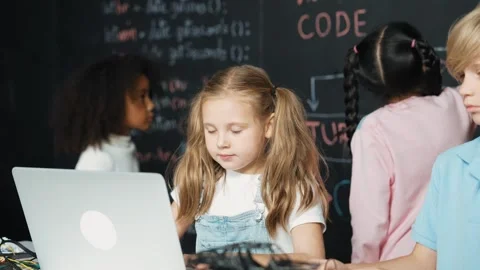 Girl using laptop programing engineering code and writing program. Erudition. Stock Footage 260856855