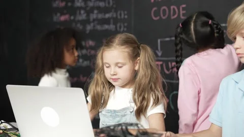 Girl using laptop programing engineering code and writing program. Erudition. Stock Footage 270433958