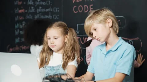 Girl using laptop programing engineering code and writing program. Erudition. Stock Footage 273383870