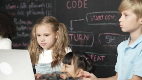 Girl using laptop programing engineering code and writing program. Erudition. Stock Footage 274633349