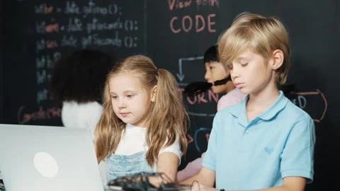 Girl using laptop programing engineering code and writing program. Erudition. Stock Footage 274930546