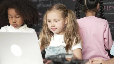 Girl using laptop programing engineering code and writing program. Erudition. Stock Footage 280435195