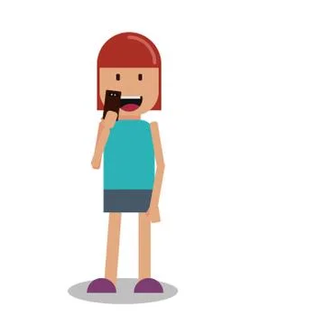 Girl Using Mobile Device Vector Stock Illustration
