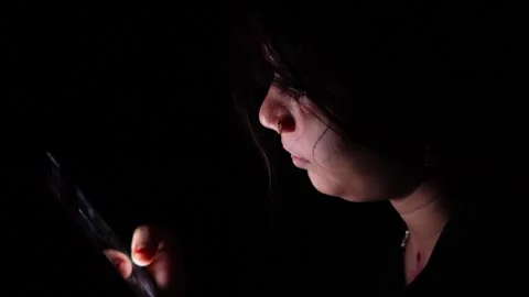 Girl Using Mobile Phone at Night Screen : auguest 10, 2026, Odisha, India. Stock Footage 342008148