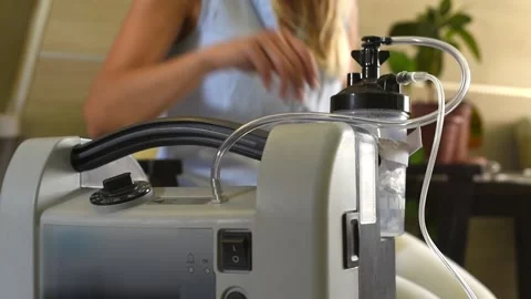 Girl using Oxygen breathing machine Stock Footage 155483668
