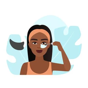 Girl using patch application to protect facial skin when applying mascara Ilustración de archivo