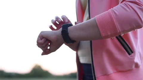 Girl using smart watch close up Stock Footage 90434955