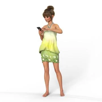 Girl is using smartphone 3d rendering Illustrazione stock