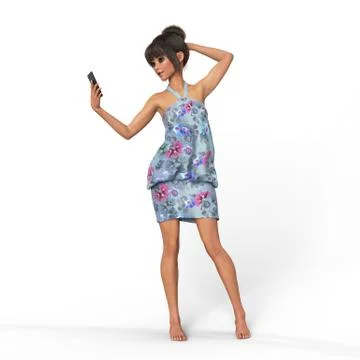 Girl is using smartphone 3d rendering Ilustración de archivo