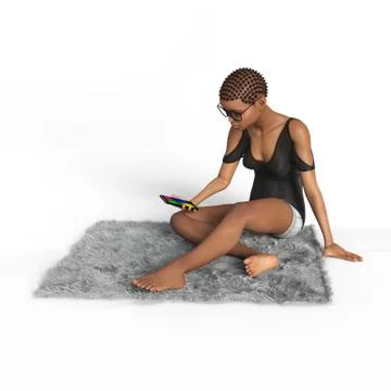 Girl is using smartphone 3d rendering 스톡 일러스트