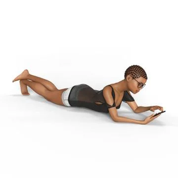 Girl is using smartphone 3d rendering 스톡 일러스트