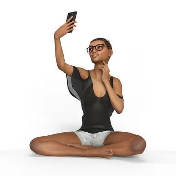 Girl is using smartphone 3d rendering Ilustración de archivo