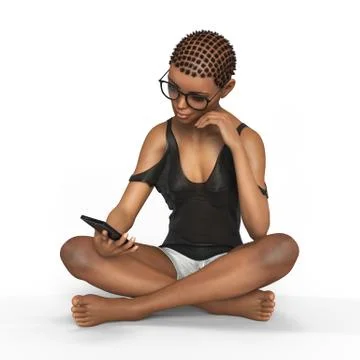 Girl is using smartphone 3d rendering 库存插图