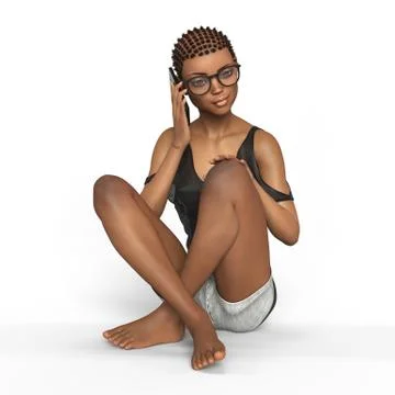 Girl is using smartphone 3d rendering Ilustración de archivo