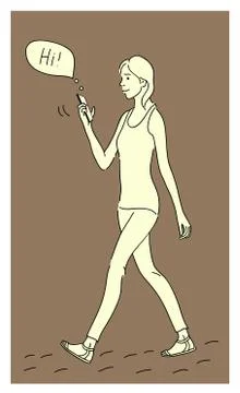 Girl using smartphone flat design cartoon Stock Illustration