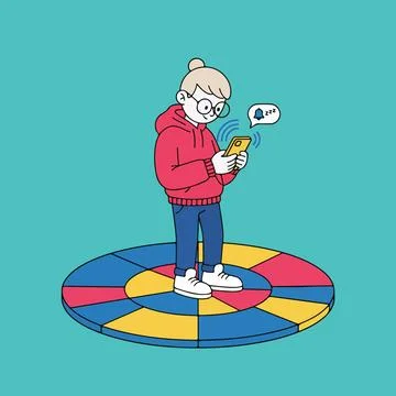 Girl Using Smartphone with Notification Stock Illustration