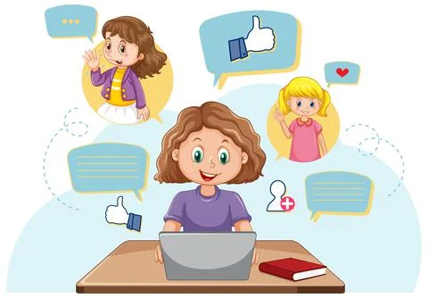 A girl using smartphone for online learning Stock Illustration