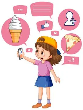 A girl using smartphone for online learning Stock Illustration