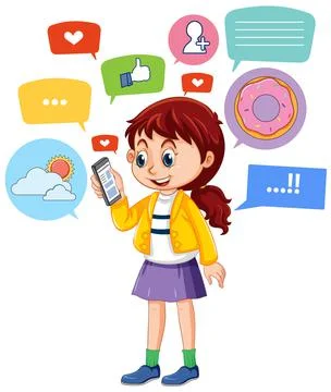 A girl using smartphone for online learning Illustrazione stock