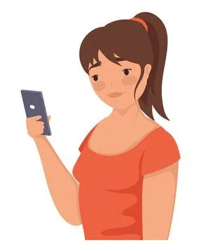 Girl using smartphone tech Illustrazione stock