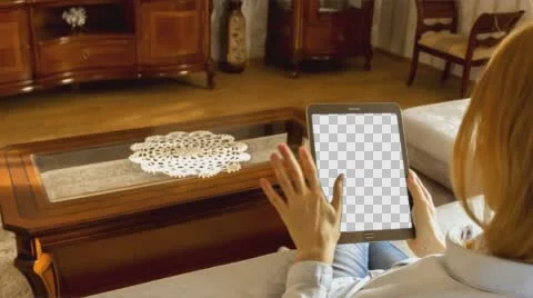 Girl Using Tablet 1 With Isolated Screen Video stock 58799321