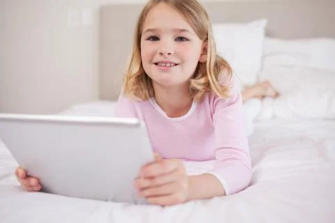 Girl using a tablet computer 스톡 사진